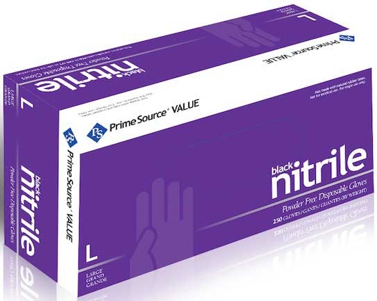 Prime Source Value Large Disposable Powder Free Black Nitrile Gloves -- 1000 per case
