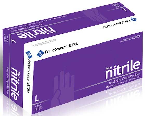 Bunzl Prime Source 5 Mil Powder Free Large Blue Ultra Nitrile Disposable Gloves -- 1000 per case