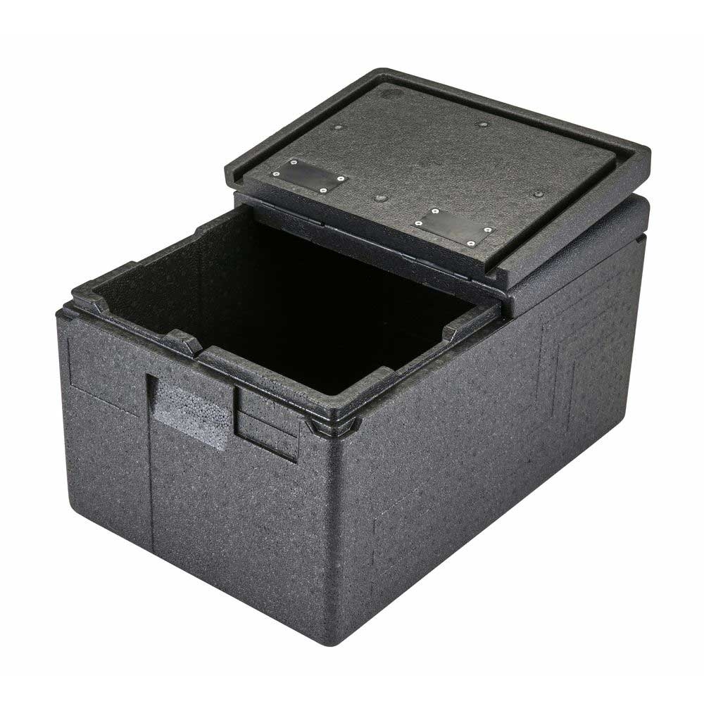 Cambro Cam GoBox Black Insulated Top Loading Food Pan Carrier with Hinged Flip Lid, 23.6 x 15.7 x 12.4 inch