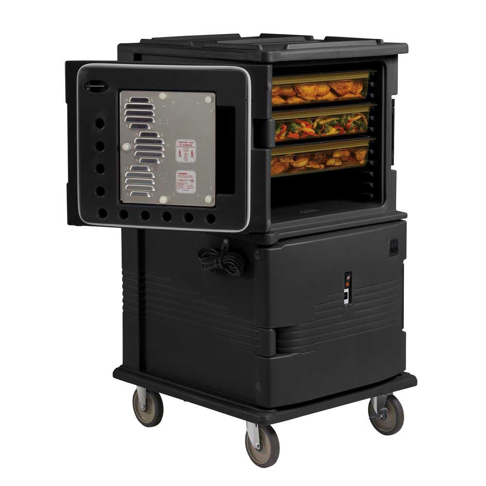 Cambro H Series 220 Volt Electric Insulated Black 2 Compartment Hot Holding Ultra Camcart with Both Doors Heated, 28 3/4 x 33 3/8 x 54 1/8 inch