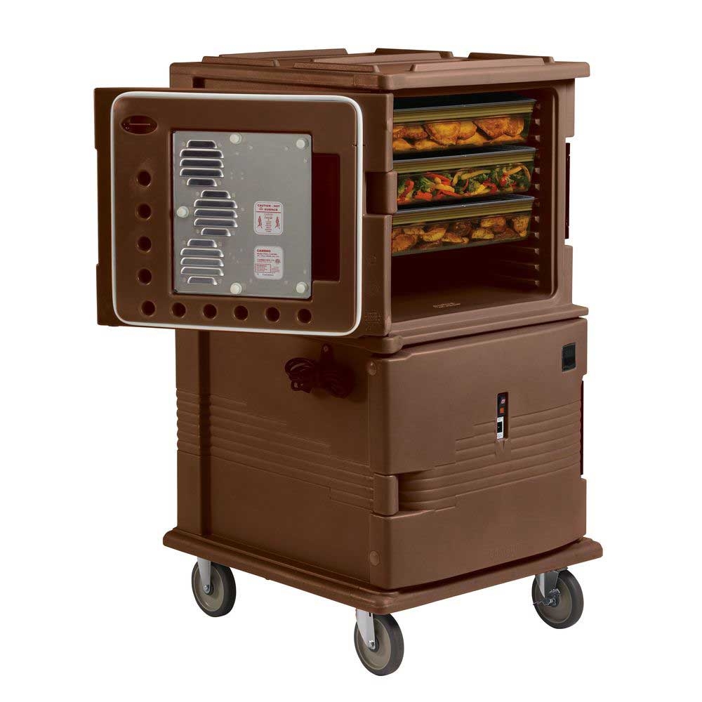Cambro H Series 220 Volt Electric Insulated Dark Brown 2 Compartment Hot Holding Ultra Camcart with Both Doors Heated, 28 3/4 x 33 3/8 x 54 1/8 inch