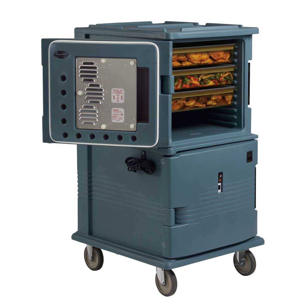 Cambro H Series 220 Volt Electric Insulated Granite Gray 2 Compartment Hot Holding Ultra Camcart with Both Doors Heated, 28 3/4 x 33 3/8 x 54 1/8 inch