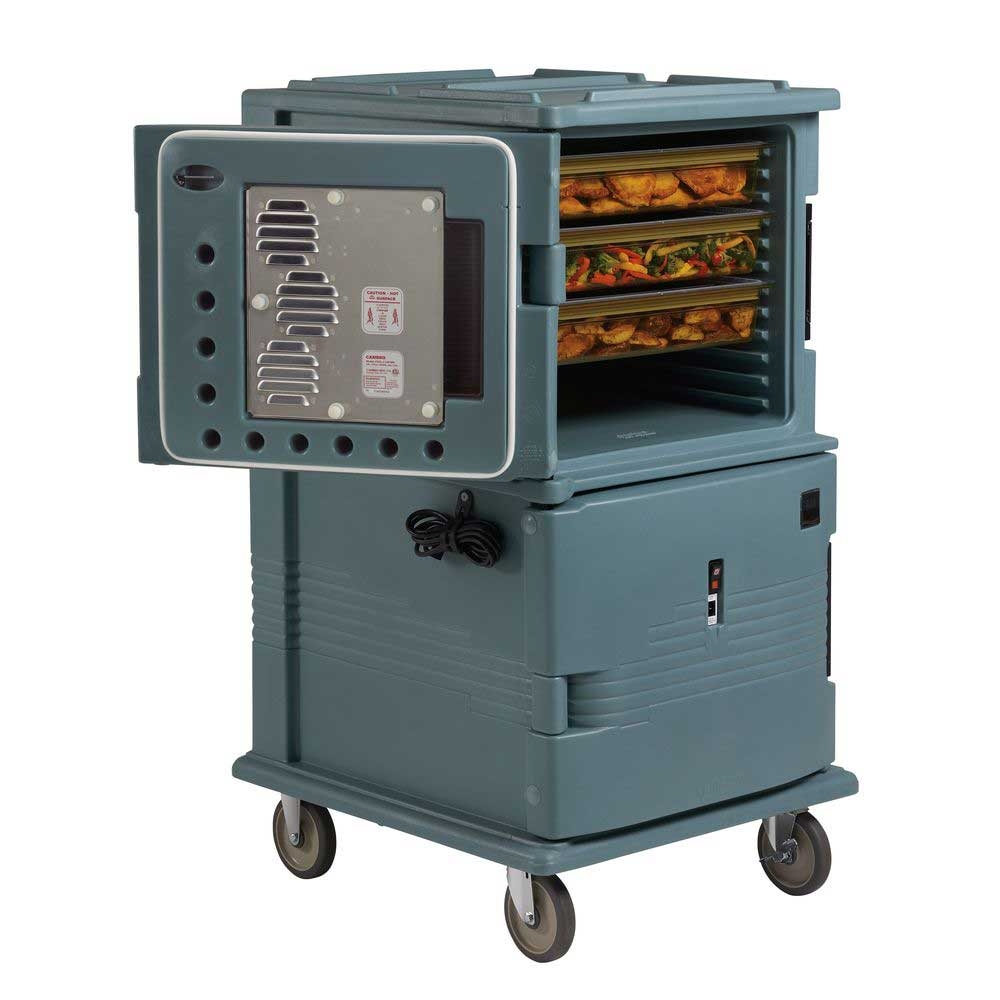 Cambro H Series 220 Volt Electric Insulated Slate Blue 2 Compartment Hot Holding Ultra Camcart with Both Doors Heated, 28 3/4 x 33 3/8 x 54 1/8 inch