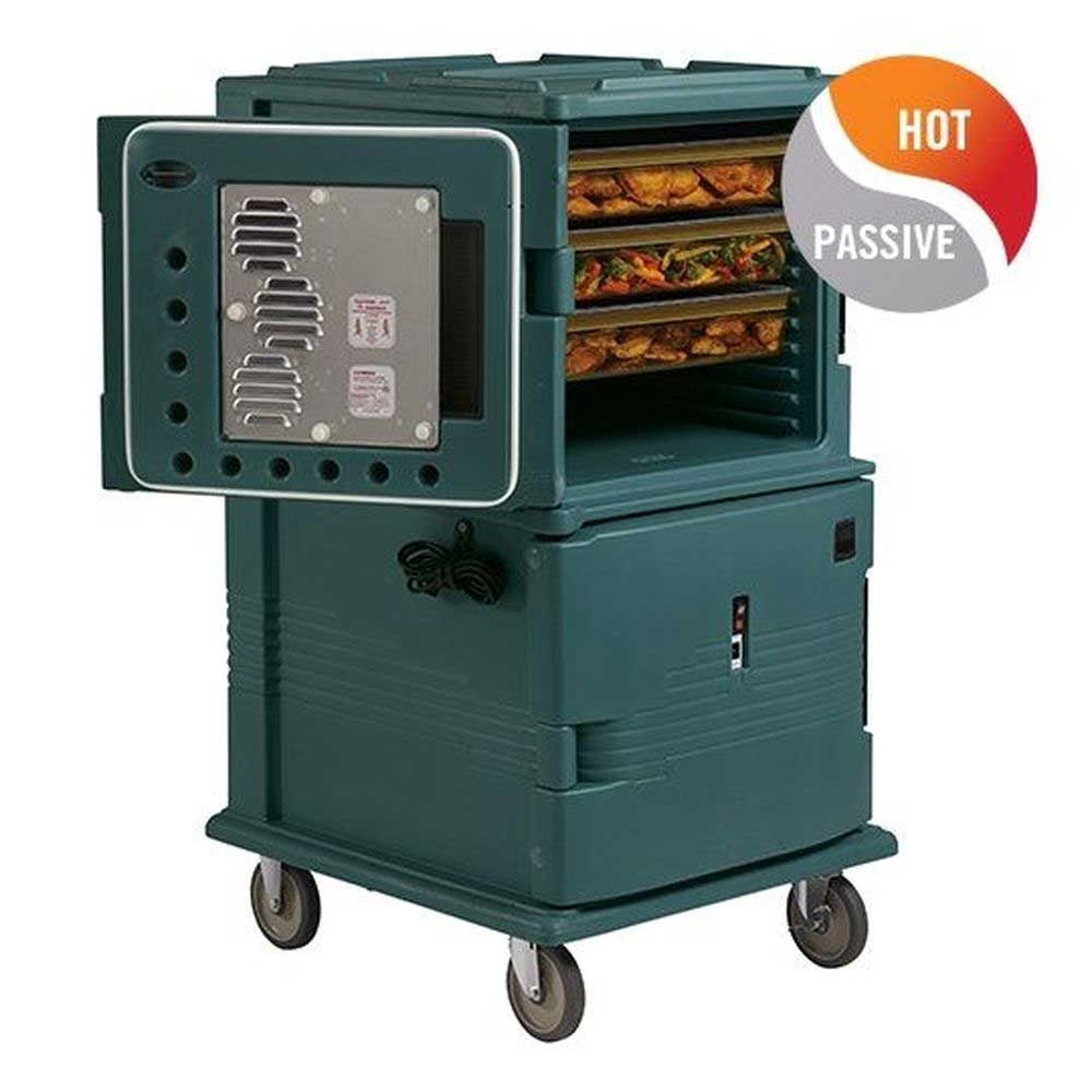 Cambro H Series 110 Volt Electric Insulated Granite Green 2 Compartment Hot Holding Ultra Camcart with Security Package and Heated Doors, 28 3/4 x 33 3/8 x 54 1/2 inch