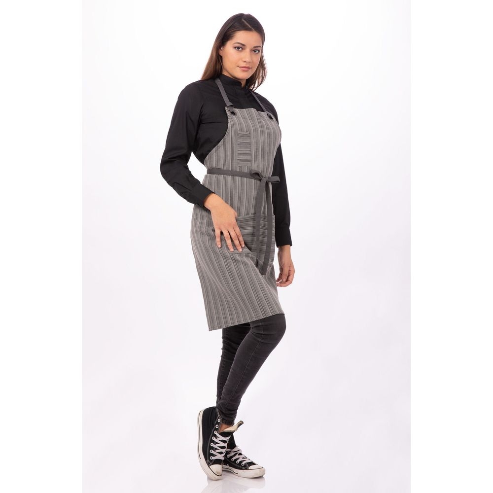 Chef Works Dark Grey Brooklyn Bib Apron, 34 inch Long x 30 inch Wide