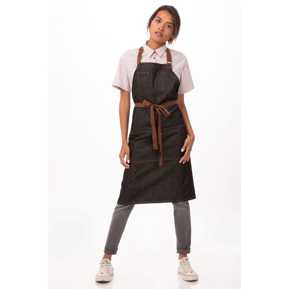 Chef Works Black Memphis Bib Apron, 34 inch Long x 30 inch Wide