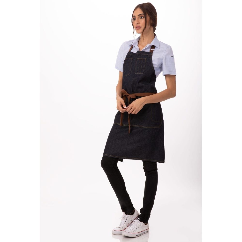 Chef Works Indigo Blue Memphis Bib Apron, 34 inch Long x 30 inch Wide