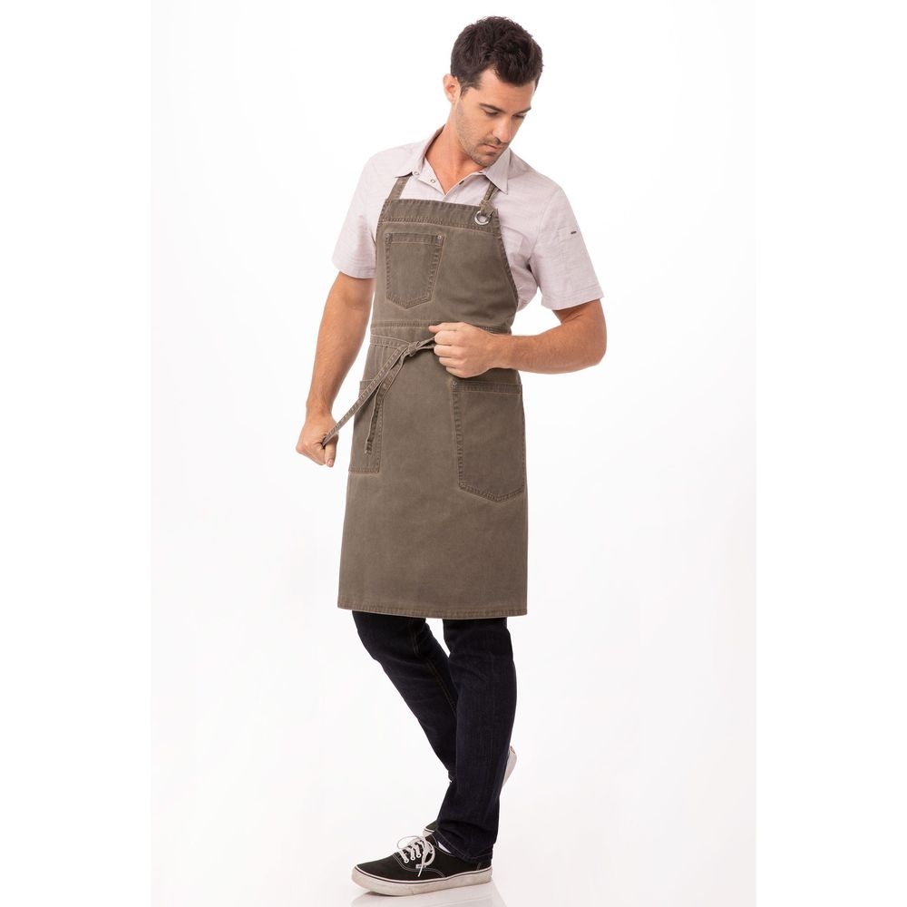 Chef Works Earth Brown Dorset Bib Apron, 34 inch Long x 30 inch Wide