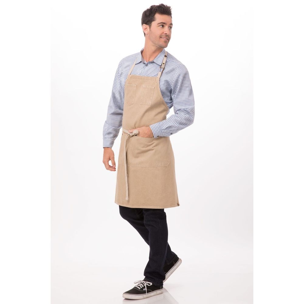 Chef Works Natural Austin Bib Apron, 34 inch Long x 30 inch Wide