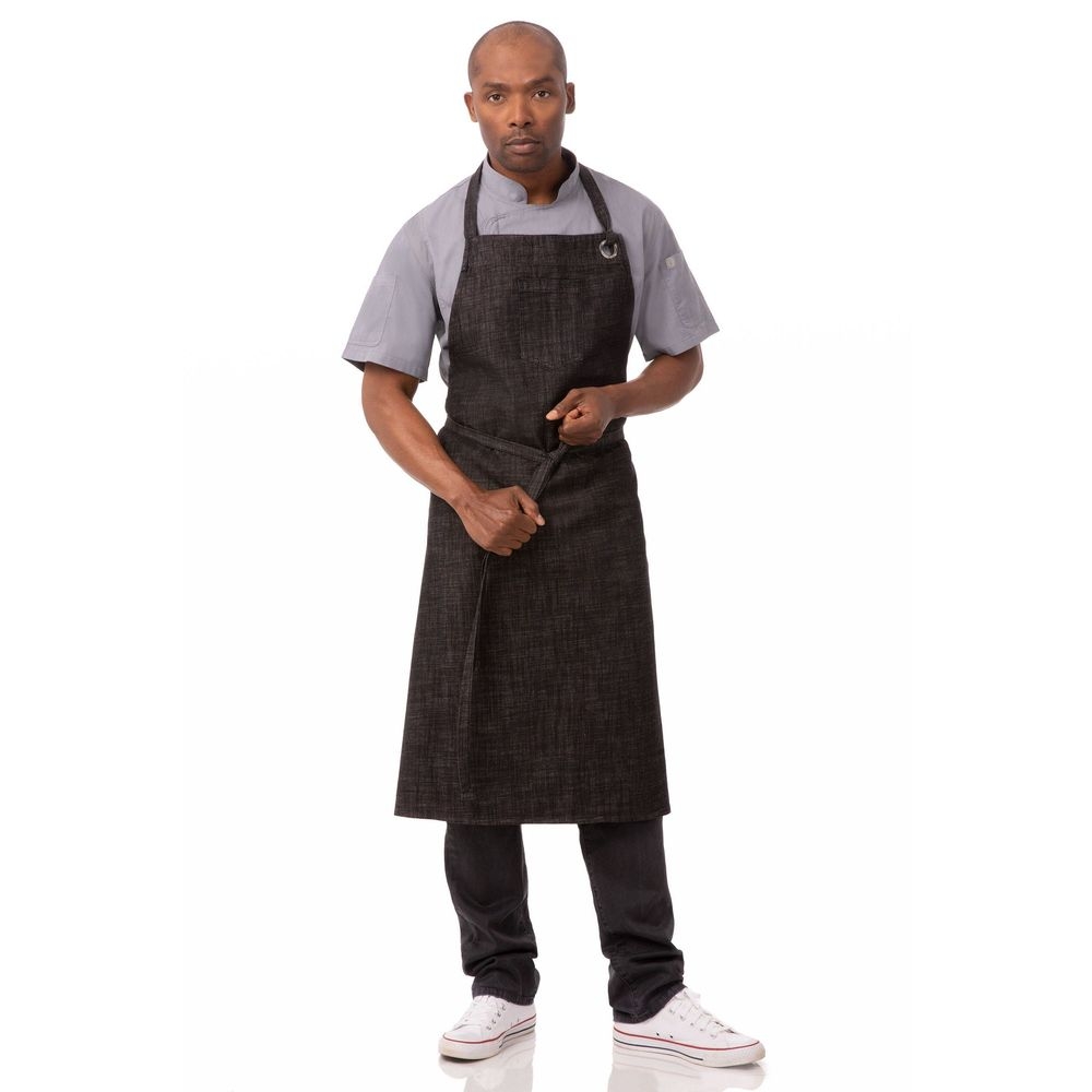 Chef Works Black Burgundy Corvallis Chefs Bib Apron, 40 inch Long x 39 inch Wide