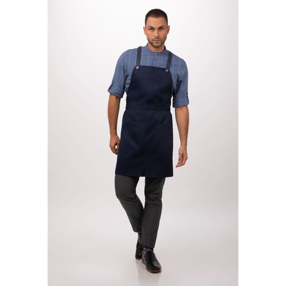 Chef Works Dark Navy Largo Bib Apron, 30.7 inch Long x 37.8 inch Wide