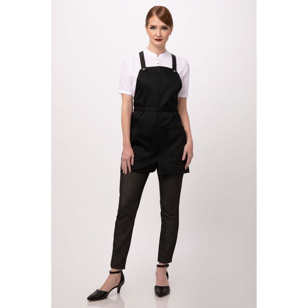 Chef Works Black Largo Short Bib Apron, 25.2 inch Long x 37.8 inch Wide