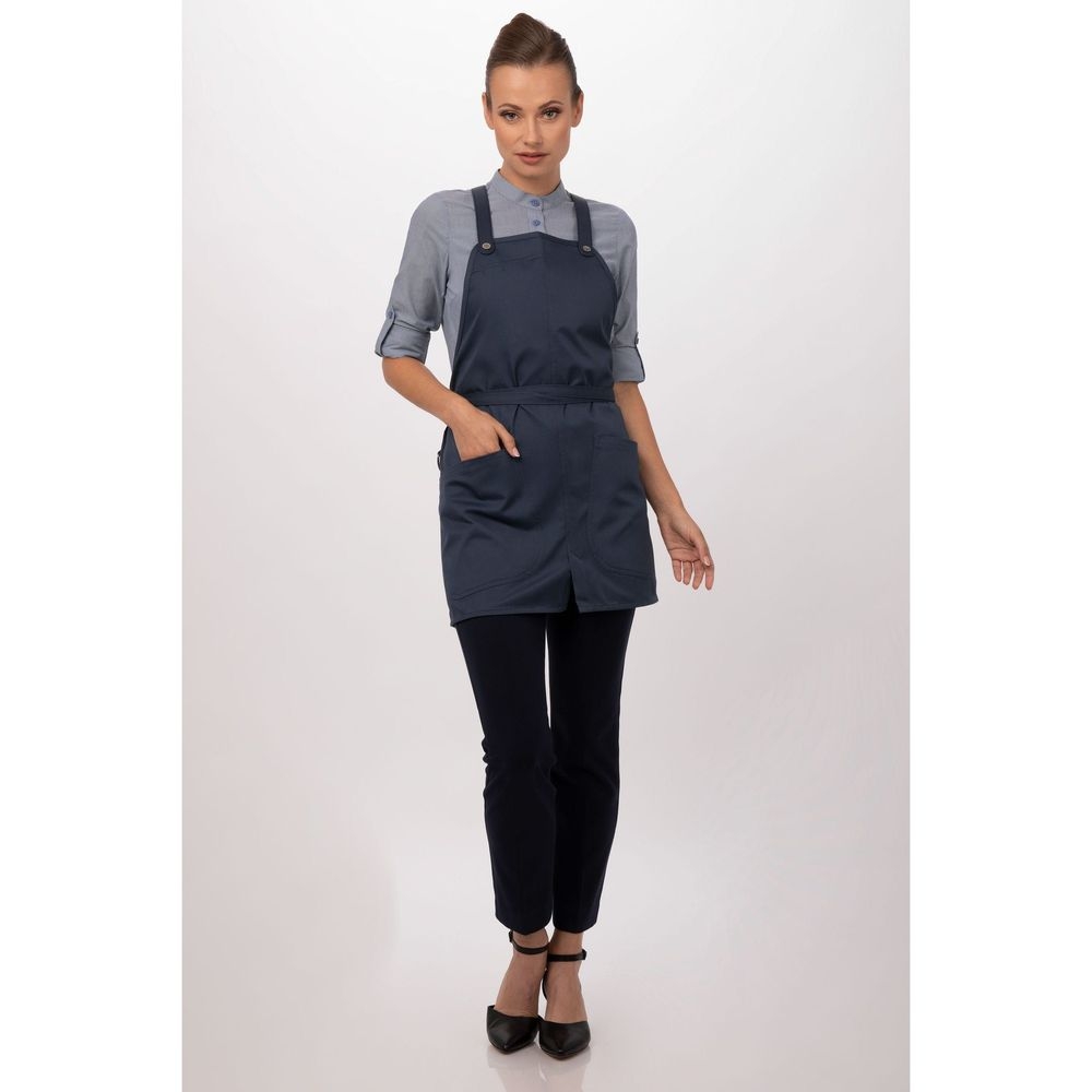 Chef Works Blue Largo Short Bib Apron, 25.2 inch Long x 37.8 inch Wide