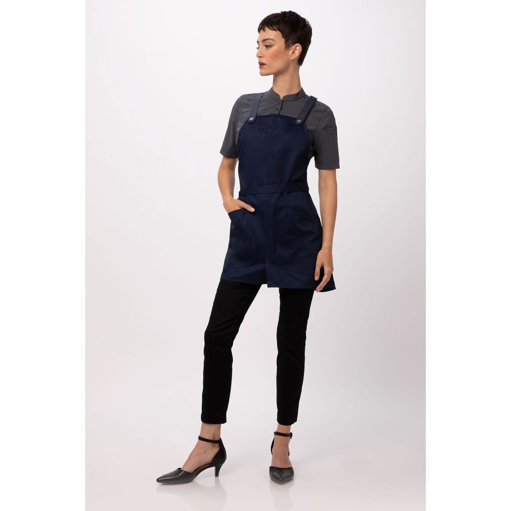 Chef Works Dark Navy Largo Short Bib Apron, 25.2 inch Long x 37.8 inch Wide