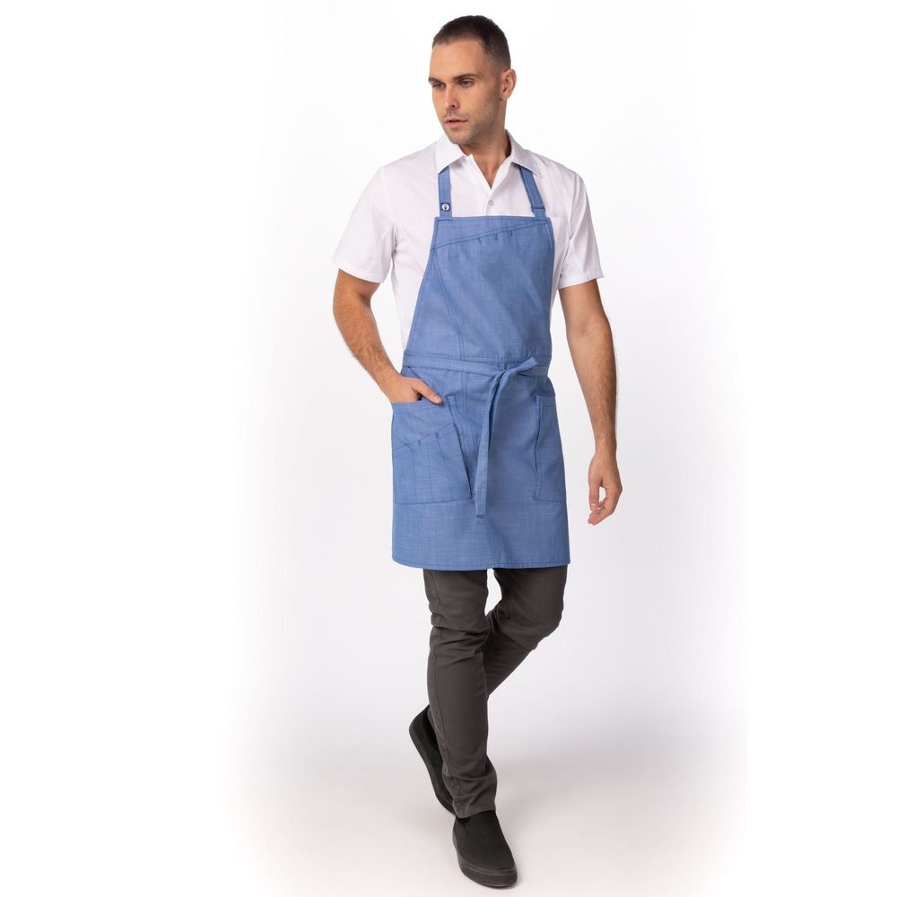 Chef Works French Blue Medford Bib Apron, 30.7 inch Long x 38.2 inch Wide