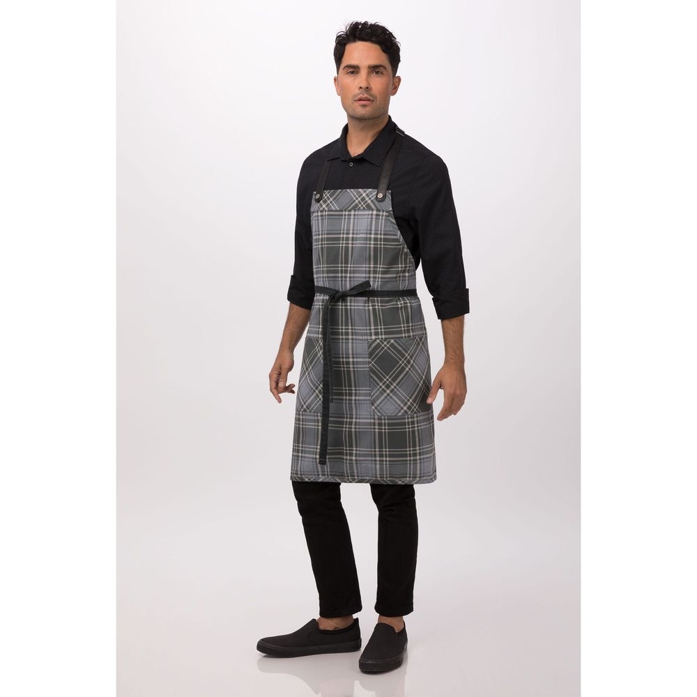Chef Works Grey Olympia Bib Apron for Unisex, 32.1 inch Long x 36.7 inch Wide