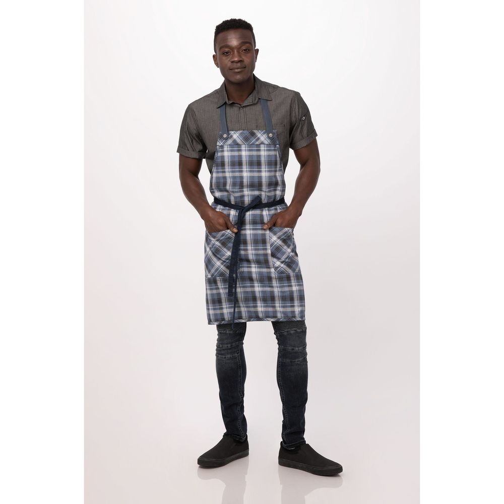 Chef Works Navy Olympia Bib Apron for Unisex, 32.1 inch Long x 36.7 inch Wide