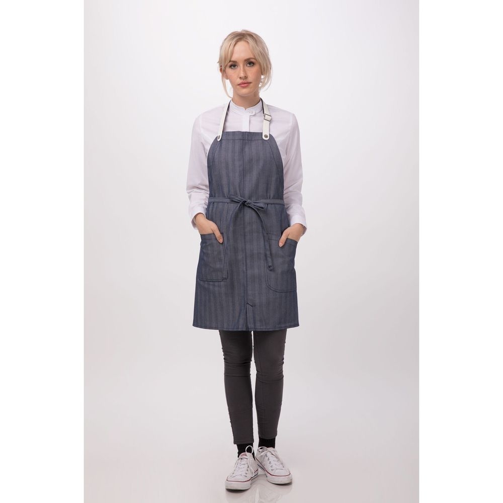 Chef Works Blue Seattle Bib Apron for Unisex, 30.7 inch Long x 37.8 inch Wide