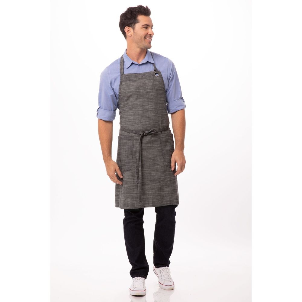 Chef Works Black Steel Grey Corvallis Bib Apron, 34 inch Long x 30 inch Wide