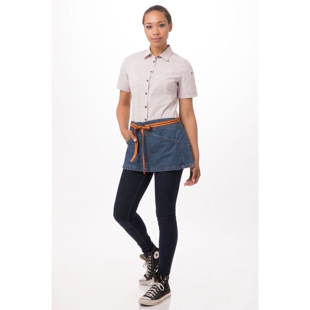 Chef Works Medium Blue Berkeley Waist Snap Apron for Unisex, 12 inch Long x 23 inch Wide