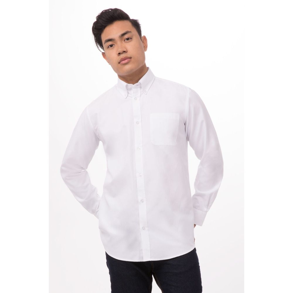Chef Works White 2XL Classic Fit Oxford Dress Shirt for Men
