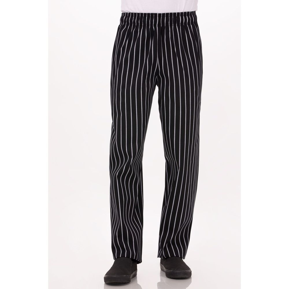 Chef Works Black with Chalk Stripe Classic Fit Medium Designer Baggy Chef Pant for Unisex