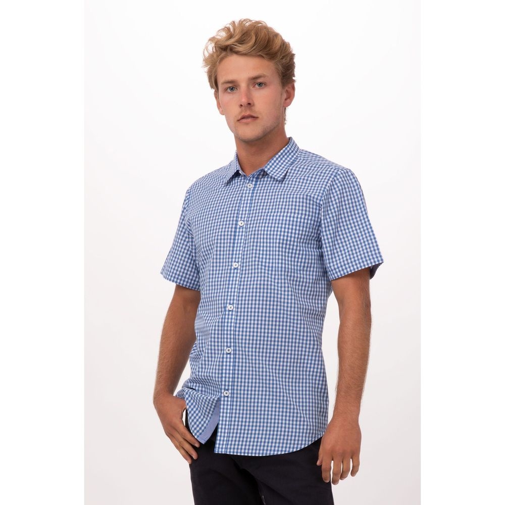 Chef Works Blue 5XL Modern Gingham Short Sleeve Dress Shirt for Men