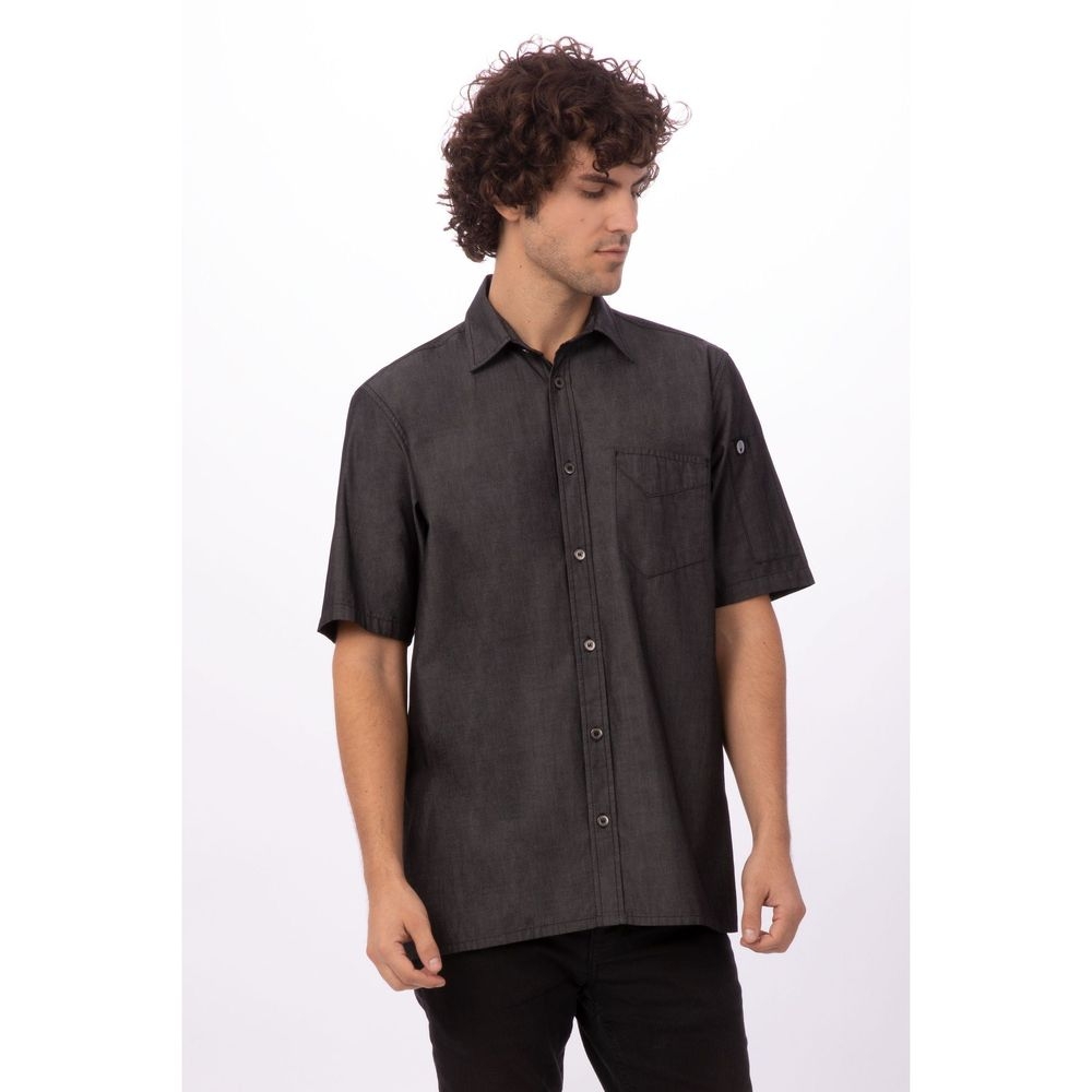 Chef Works Black 3XL Classic Fit Detroit Short Sleeve Denim Shirt for Unisex