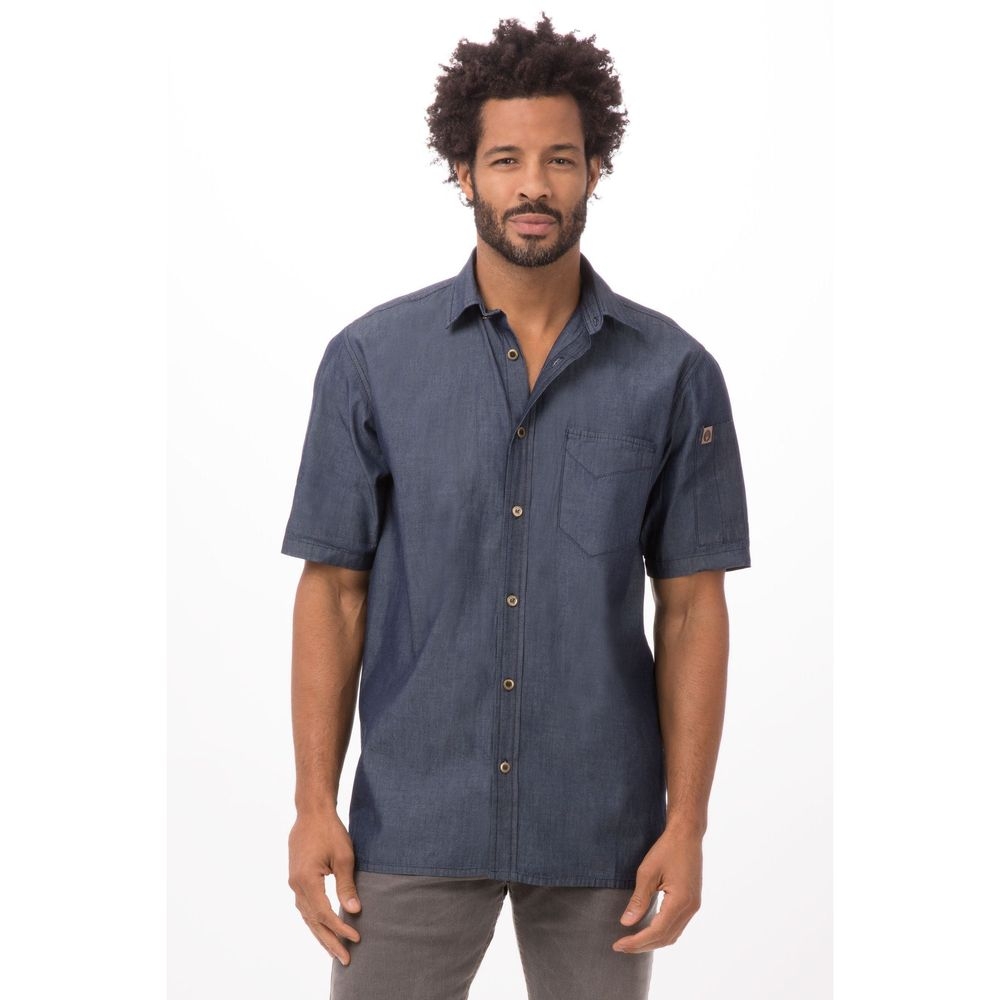 Chef Works Indigo Blue 3XL Classic Fit Detroit Short Sleeve Denim Shirt for Unisex