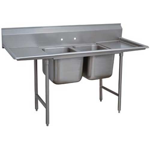 Super Saver 900 Series Stainless Steel Regaline Sink with 2 Compartment, 2 Drain Board.Overall Length 125 inch.