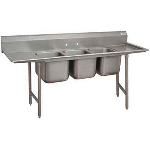 Super Saver 900 Series Stainless Steel Regaline Sink with 3 Compartment, 2 Drain Board.Overall Length 91 inch.