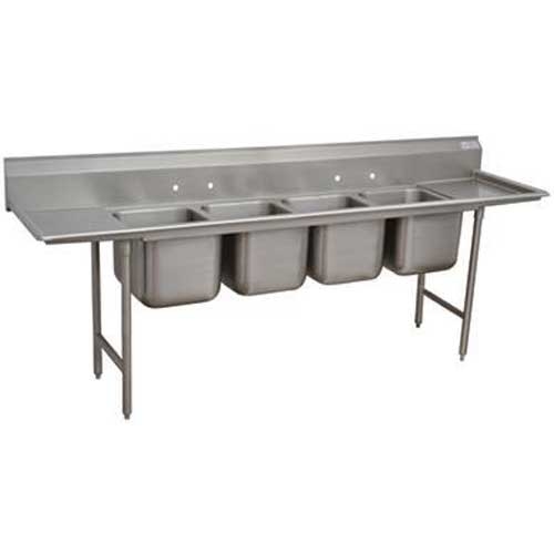 Super Saver 900 Series Stainless Steel Regaline Sink with 4 Compartment, 2 Drain Board.Overall Length 154 inch.
