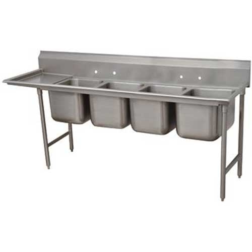 Super Saver 900 Series Stainless Steel Regaline Sink with 4 Compartment, Left Drain Board.Overall Length 133 inch.
