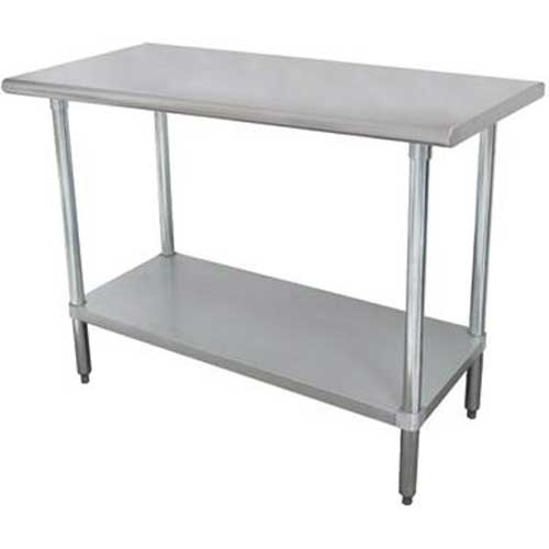 Standard Stainless Steel, Flat Top Work Table With Galvanized Legs and Undershelf, 36 x 36 inch.