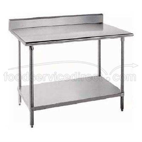 Standard Stainless Steel Work Table, 5 inch Back Splash With Stainless Steel Legs and Undershelf, 30 x 30.