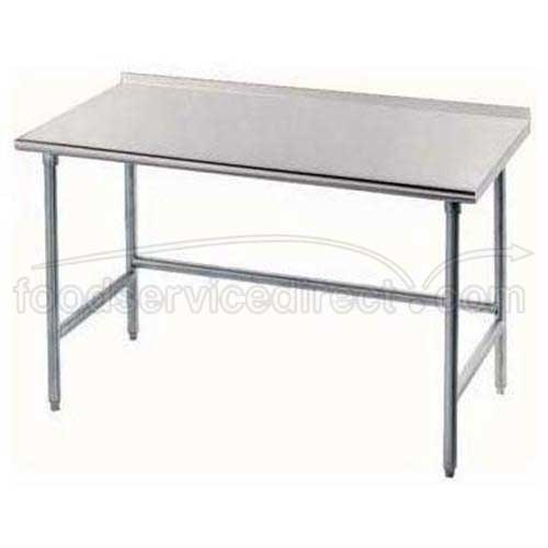 Standard Stainless Steel Work Table, 1 1/2 inch Rear Splash With Stainless Steel Legs, Open Base, 24 x 30.