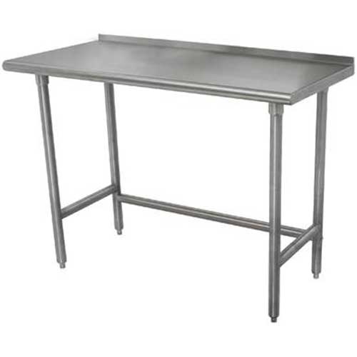 Super Saver Stainless Steel Work Table, 1 1/2 inch Rear Splash With Galvanized Legs and Open Base, Length 12 FT 30 x 144 inch.