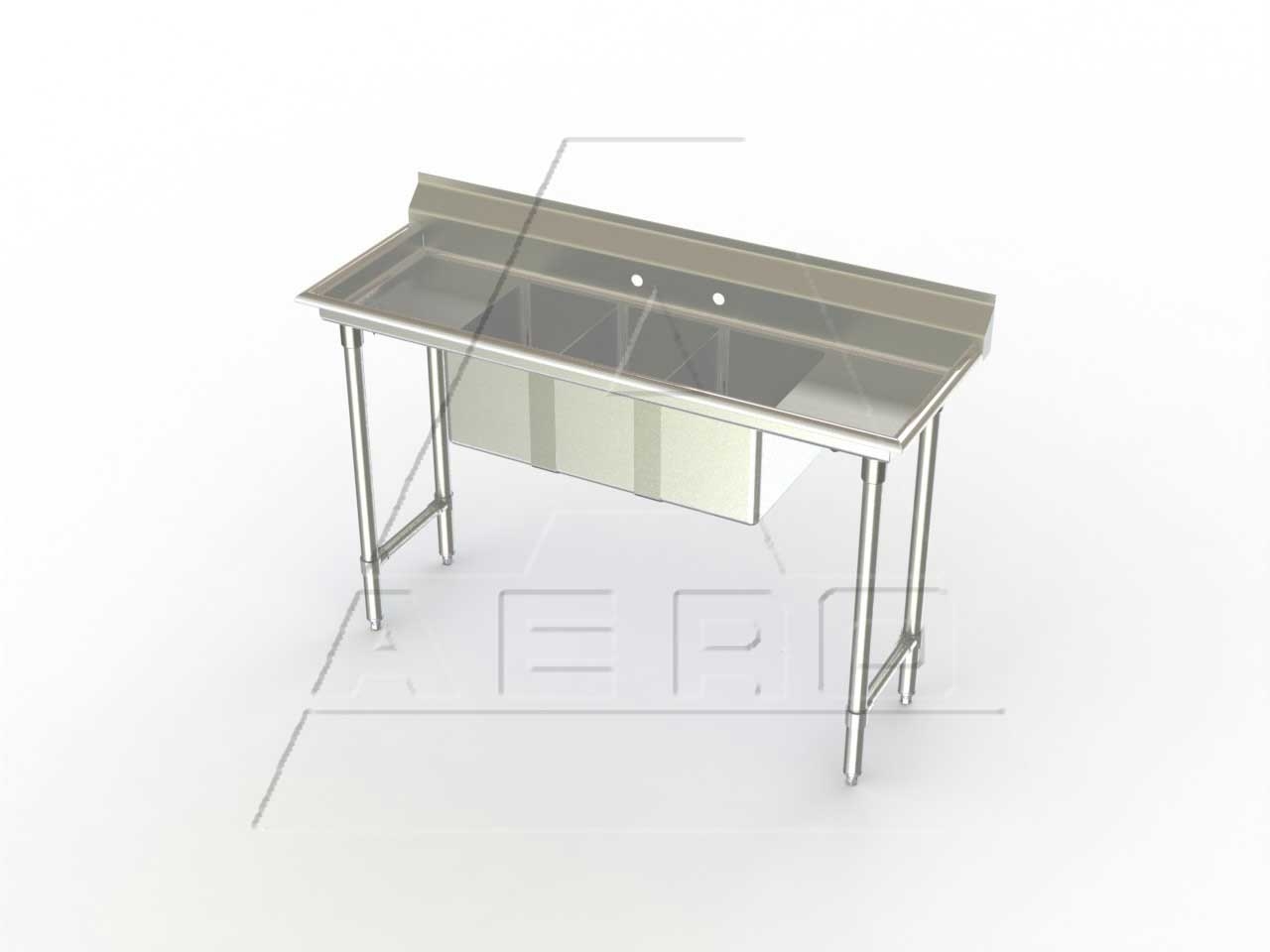 Aero 16 Gauge 430 Stainless Three Compartment NSF Convenience Store Sink, 21 x 80 x 18 inch.