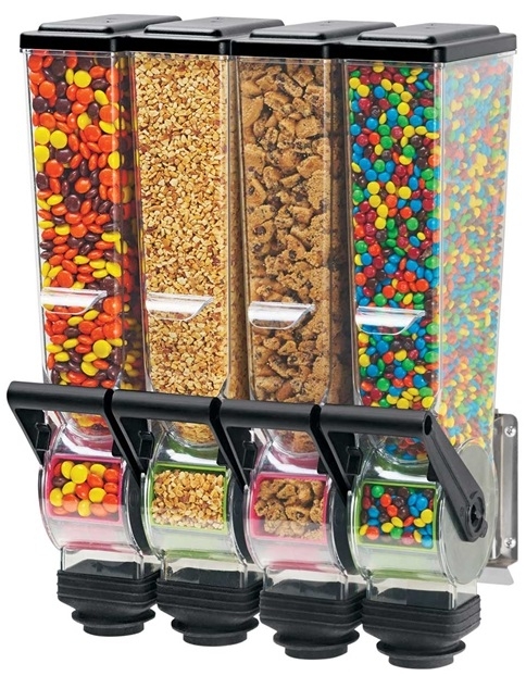 Server SlimLine Quad Dry Food and Candy Dispenser with Bracket, 2 Liter