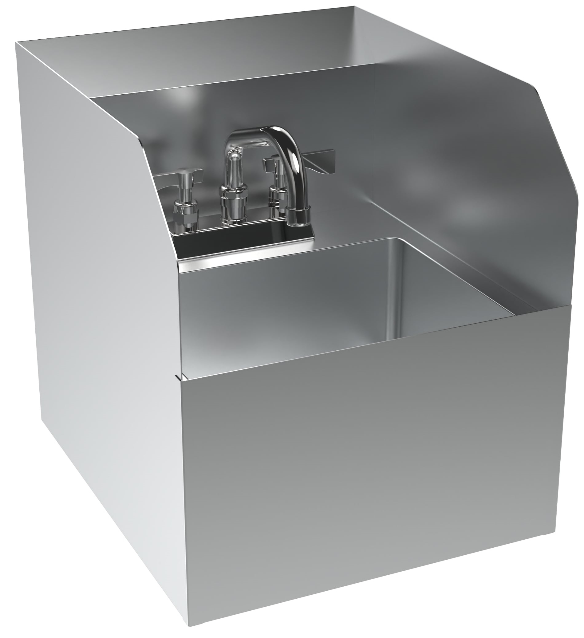 Krowne Stainless Steel Hand Sink with Deck Mount Faucet Skirt and Side Splashes, 14 x 16-5/8 x 16 inch