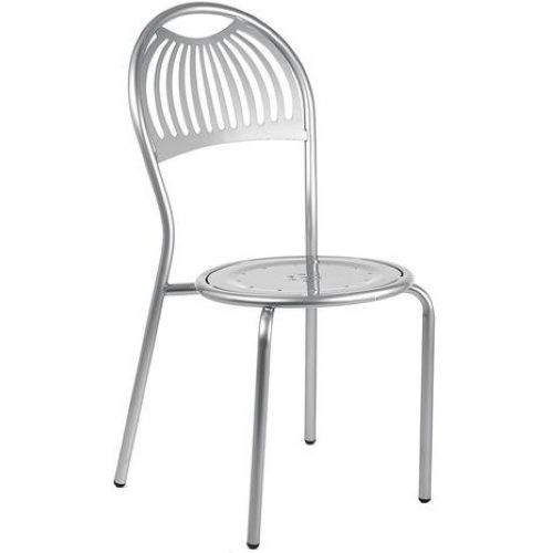 Frame Fin: Black EMU Coupole Outdoor Stacking Chair - Metal with Design Pattern Back and Beechwood Seat, Tubular Steel Frame, 35 x 18.5 x 21 inch -- 4 per case.