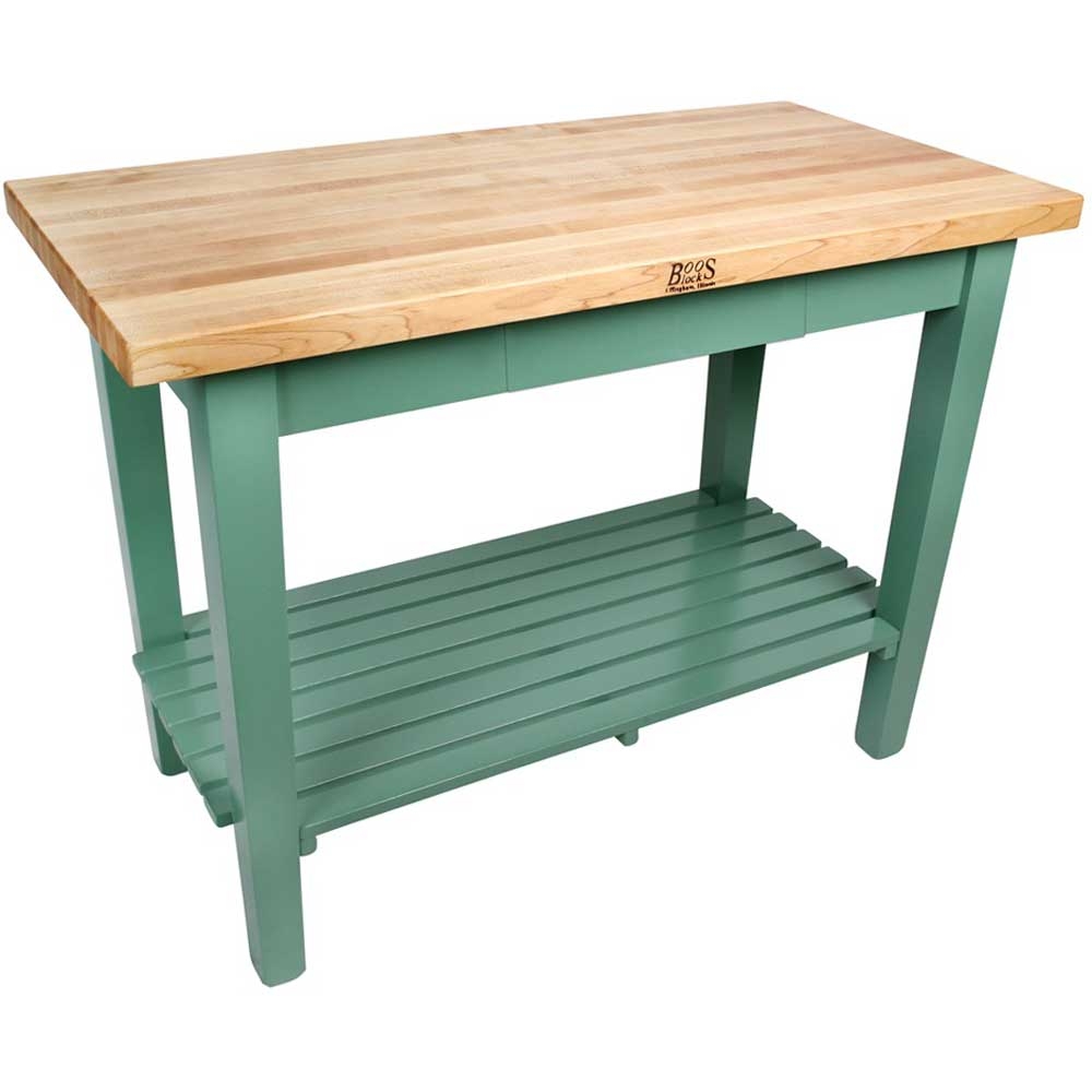 John Boos Cream Finish Barn Red Base Maple Classic Country Work Table with Drawer, 60 x 30 x 1.75 inch.