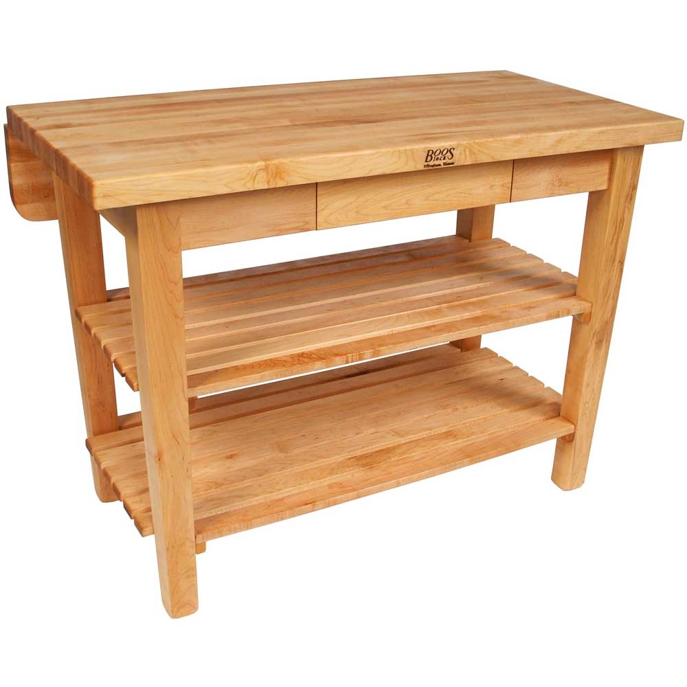 John Boos Barn Red Base Cream Finish Maple Kitchen Island Bar with 8 inch Drop Leaf, 48 x 32 x 1.75 inch.
