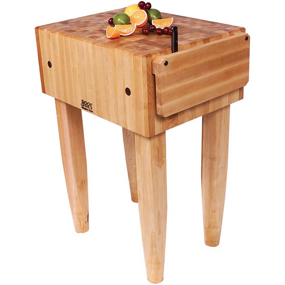 John Boos Cream Finish Maple Butcher Block with Casters and Barn Red Legs, 18 x18 x 10 inch.