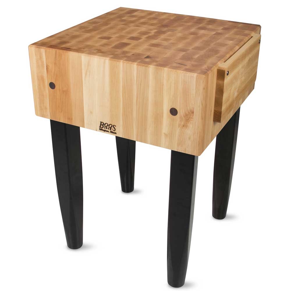 John Boos Cream Finish Maple Butcher Block with Knife Holder and Slate Gray Legs, 18 x18 x 10 inch.