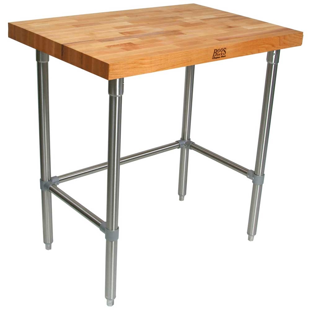 John Boos Oil Finish Maple Top Work Table With Stainless Steel Base And Bracing, 84 X 30 X 2 1/4 Inch