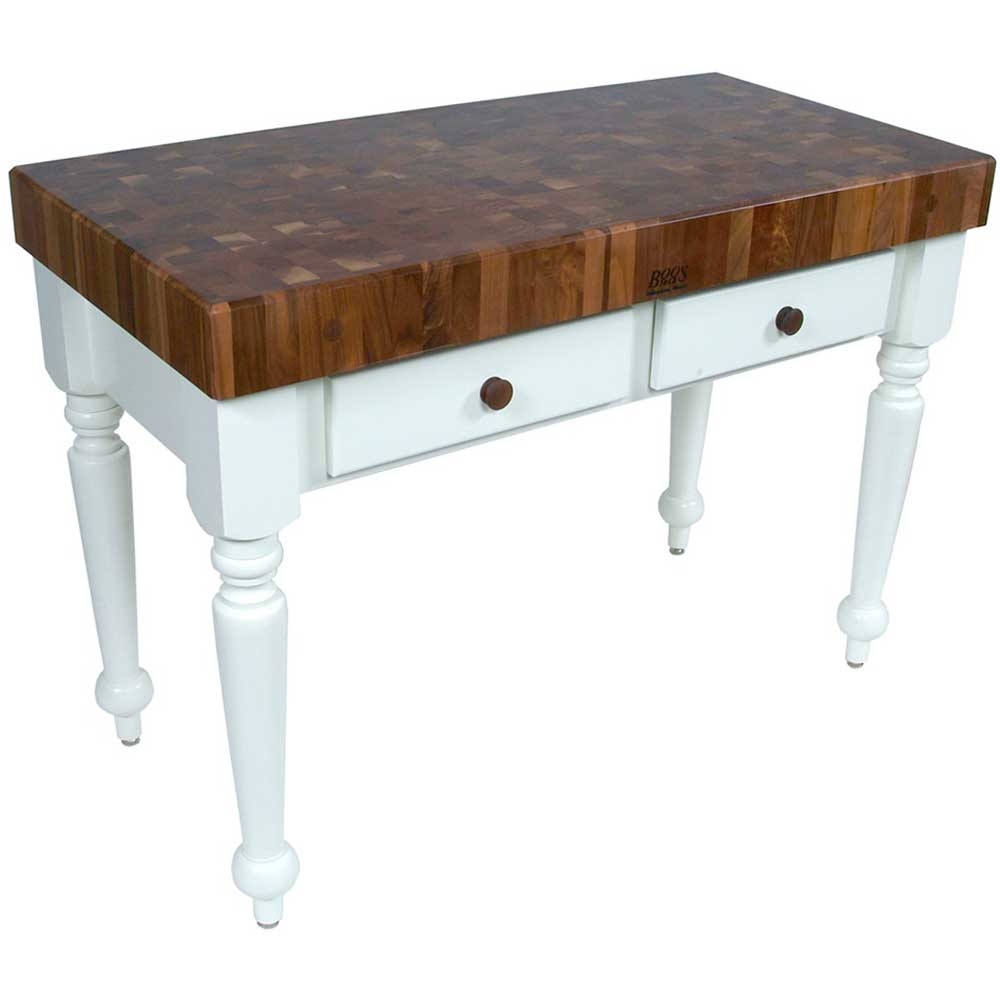 John Boos Slate Base Rustica Walnut End Grain Top Table with Shelf, 48 x 24 x 4 inch.