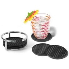 Spectrum Euro Chrome Coaster Container with 6 Flexible Coasters, 2.25 x 4.75 x 4.75 inch.