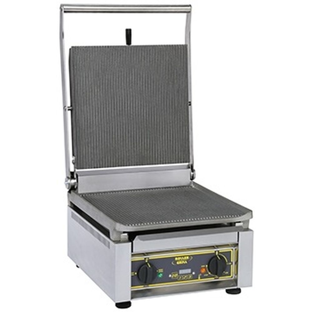 Equipex Roller Grill Cast Iron Smooth Top Electric Panini Grill, 14 x 14 inch
