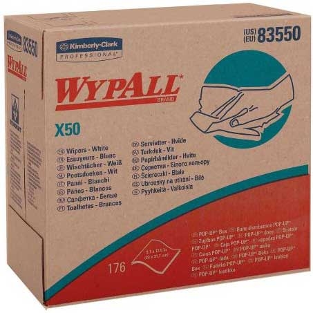 Kimberly Clark WypAll White X50 General Purpose Wiper, 8.34 x 12.5 inch - 176 count per pack -- 10 packs per case